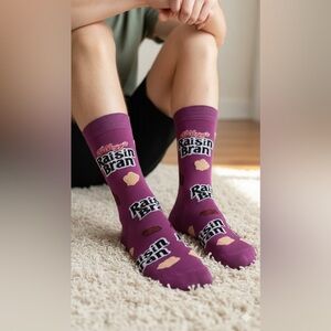 Kellogg’s Raisin Bran cereal Prints Crew Socks size 6-12 Men's unisex novelty